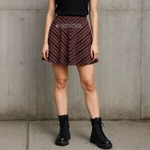 Burgundy Tribal Chevron Flare Mini Skirt Pull On Soft Knit Y2K Festival Size S